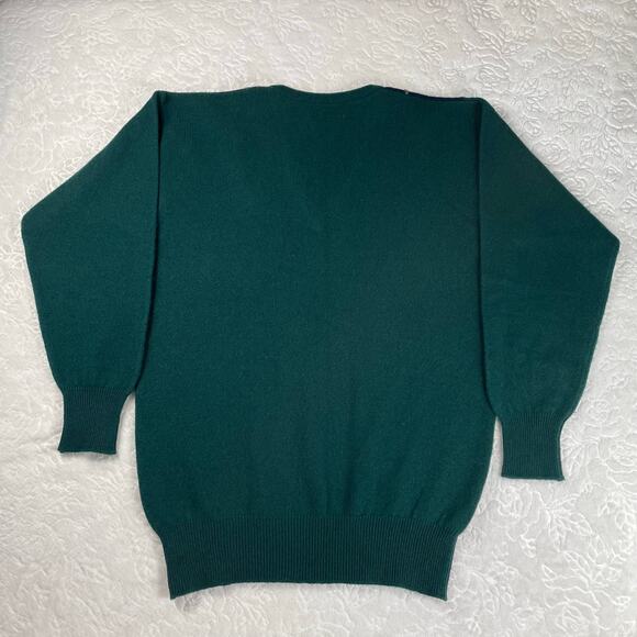VTG 100% Super Lambswool Scotland Forest Green Argyle V-neckline Preppy Sweater - Picture 3 of 14